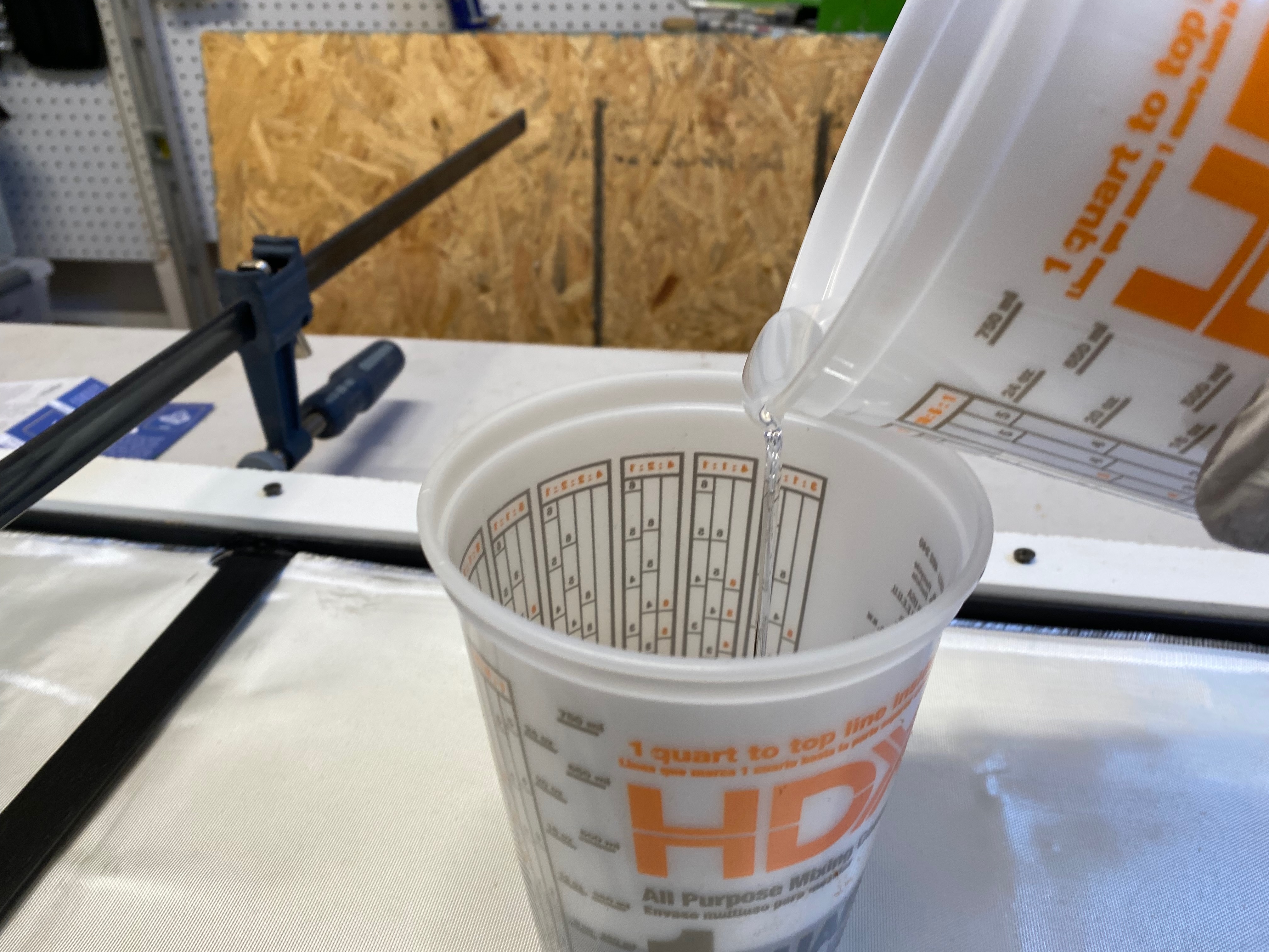 Mix resin and hardener, stirring for the full recommended time.